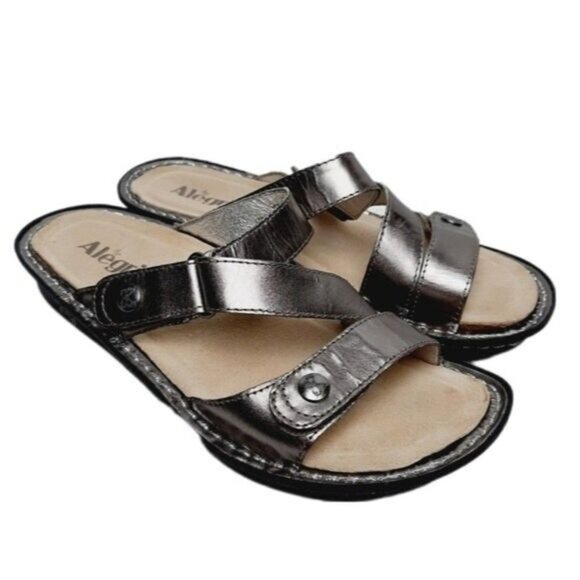 ALEGRIA Comfort Slip-on Sandal Slides Silver Sz 6 - Picture 1 of 11
